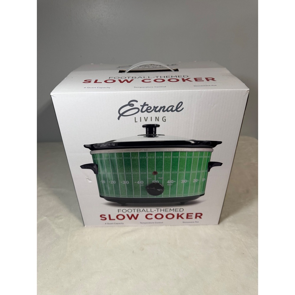 Eternal Living Football Field Slow Cooker 4 Quart Stoneware Pot Game Day Green